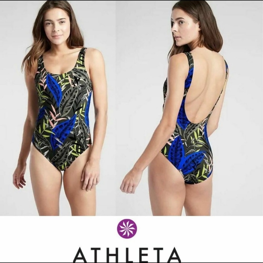 ATHLETA Bathing Suit Midnight Swimsuit Palm Scoop One Piece